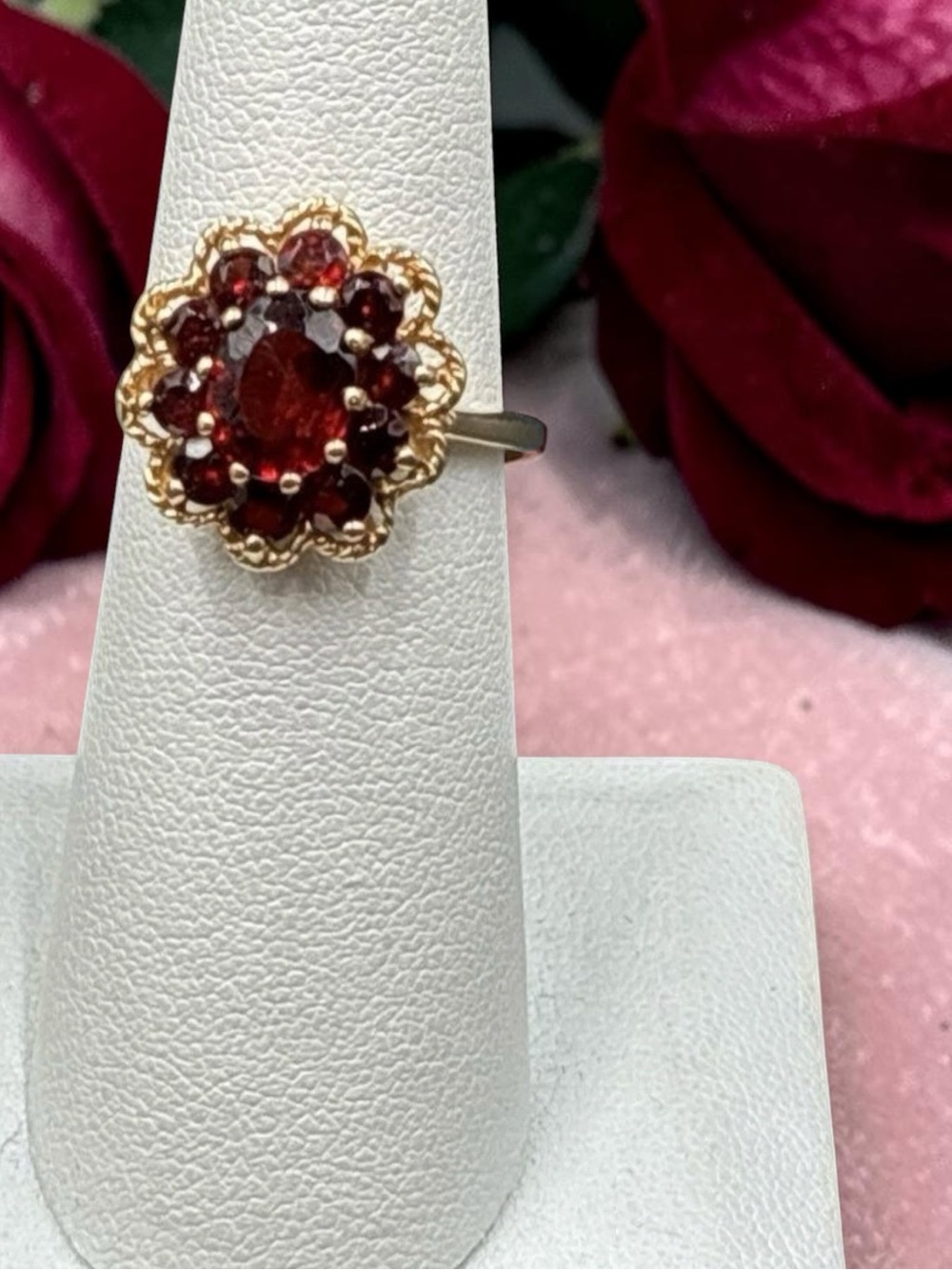 Vintage 14K Gold Natural Garnet Cluster Ring Size 6.5